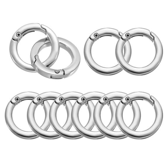 Uxcell 28mm OD Flat Trigger Spring O Rings Round Clasp Clip Snap Spring Keyrings Silver Tone 10 Pack