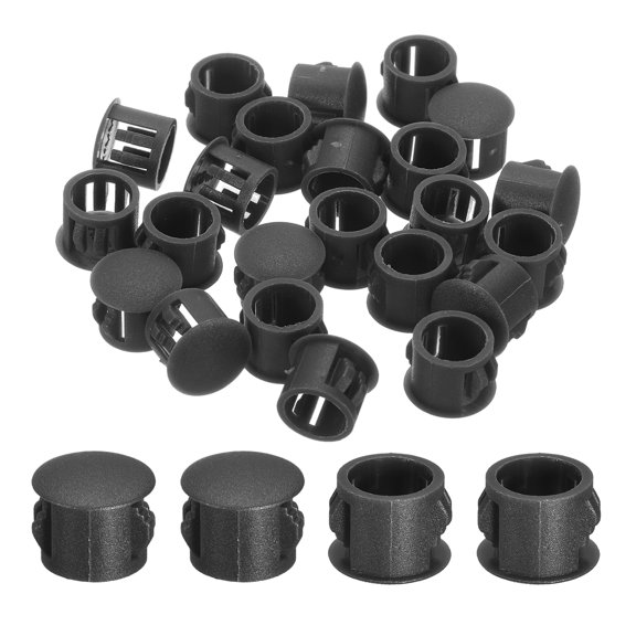 Uxcell 28pack 11mm(7/16")" Nylon Hole Plugs, Flush Type Panel Round Snap In Fastener Knockout Plugs, Black