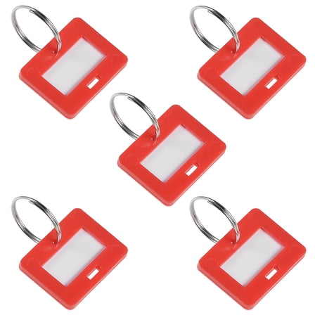 Uxcell 28x22mm Plastic Key Tags with Split Keyring Red 5 Count