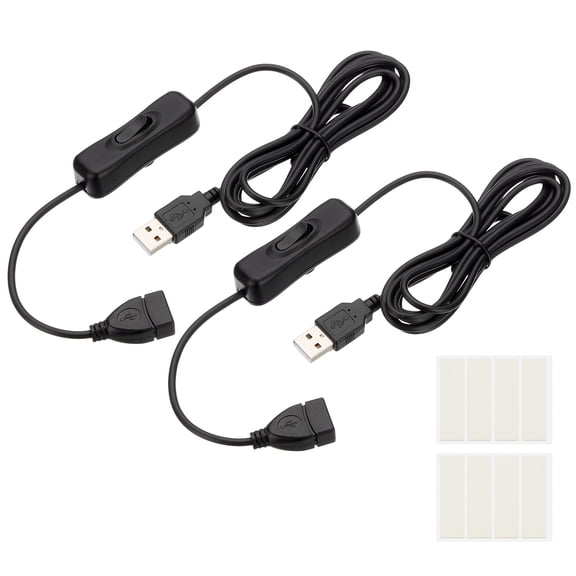 Uxcell 2M USB Cable with ON/Off Switch, 2 Pcs USB Male to Female Extension Cord for LED Desk Lamp, Black