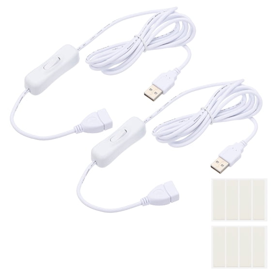 Uxcell 2M USB Cable with ON/Off Switch, 2 Pcs USB Male to Female Extension Cord for LED Desk Lamp, White