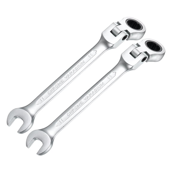 Uxcell 2PCS 11mm Metric Flex-Head Ratchet Wrench Chrome Vanadium Steel 72-Tooth Ratcheting Combination Wrench Spanner for Car Bike Automotive Machine Repair
