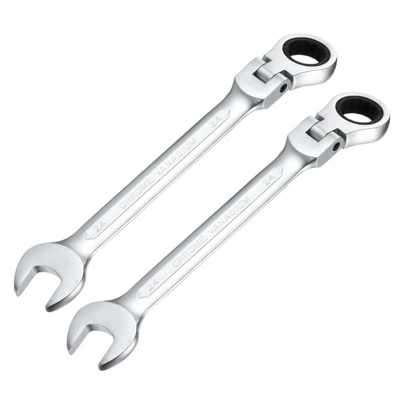 Uxcell 2PCS 24mm Metric Flex-Head Ratchet Wrench Chrome Vanadium Steel 72-Tooth Ratcheting Combination Wrench Spanner for Car Bike Automotive Machine Repair