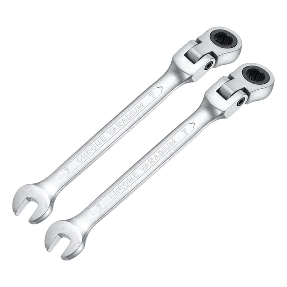 Uxcell 2PCS 7mm Metric Flex-Head Ratchet Wrench Chrome Vanadium Steel 72-Tooth Ratcheting Combination Wrench Spanner for Car Bike Automotive Machine Repair