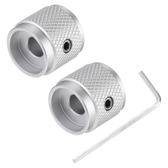 Uxcell 2PCS Guitar Knobs Metal, Volume Tone Control Dome Knobs 1/4" Potentiometer Knobs with Set Screw, Silver