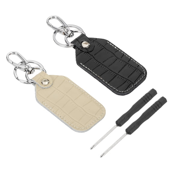 Uxcell Leather Key Fob, 2 Pcs Genuine Leather Key Cover RFID Key Fob Protector Air Tag Holder Keychain Case with Key Ring & Screwdriver for Car Key ID Key Card Black/Gray
