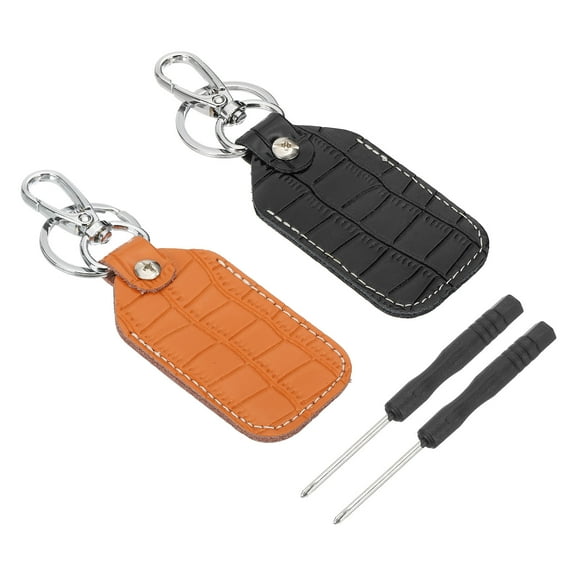 Uxcell Leather Key Fob, 2 Pcs Genuine Leather Key Cover RFID Key Fob Protector Air Tag Holder Keychain Case with Key Ring & Screwdriver for Car Key ID Key Card Black/Orange