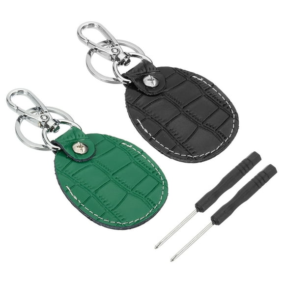 Uxcell Leather Key Fob, 2 Pcs Genuine Leather Key Cover RFID Key Fob Protector Air Tag Holder Keychain Case with Key Ring & Screwdriver for Car Key ID Key Cards Black/Deep Green