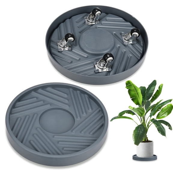 Uxcell 2PCS Round Plant Roller, 10 Inches Plastic Plant Stand with Wheel [Gray]