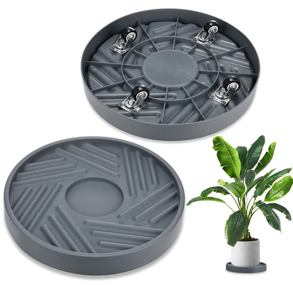 Uxcell 2PCS Round Plant Roller, 12 Inches Plastic Plant Stand with Wheel [Gray]