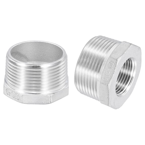 Uxcell 2Pack 1-1/4" Male to 3/4" Female NPT 304 Stainless Steel Reducer Hex Bushing