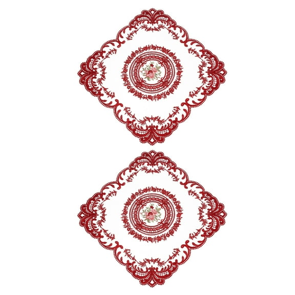Uxcell 2 pack 11.8" x 11.8" Retro Lace Placemat Square French Crochet Doilies, Wine Red