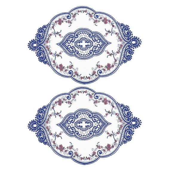 Uxcell 2Pack 12x17-in Retro Lace Placemat Oval French Crochet Doilies Coasters Dark Blue