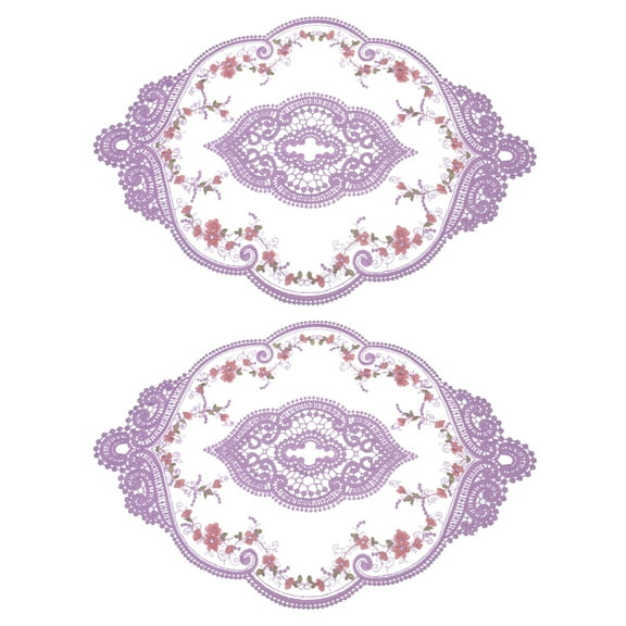 Uxcell 2Pack 12x17-in Retro Lace Placemat Oval French Crochet Doilies Coasters Dark Purple