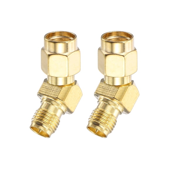 Uxcell 2Pack 135 Type SMA L-Shape Adapter RP-SMA Male to Female Adapter Converter 50 Ohm for Antennas, Signal Monitoring, Test Bench,  Router, Car Navigation, Gold