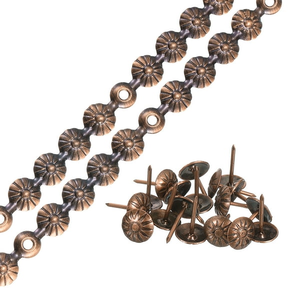 Uxcell 2Pack 1Meter Flower Upholstery Tacks Strips Trim Sofa Decorative Nails, Copper
