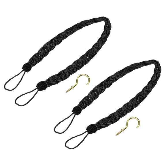 Uxcell Curtain Tiebacks Braided Drapery Holdbacks Holder Decorative Rope Tie Back with Metal Hooks Black 2Pcs