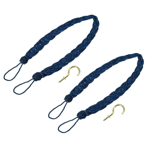 Uxcell Curtain Tiebacks Braided Drapery Holdbacks Holder Decorative Rope Tie Back with Metal Hooks Navy Blue 2pcs