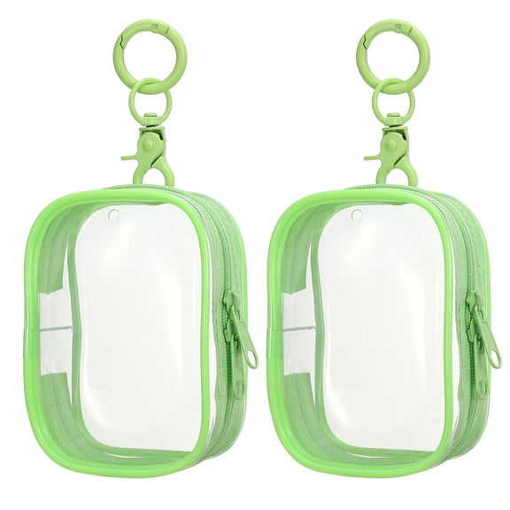 Uxcell 2Pack 3.74x2.76 Inch Clear Figure Display Bag with Keychain (Square Green)