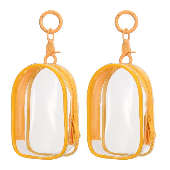 Uxcell 2Pack 3.94x2.36 Inch Clear Figure Display Bag with Keychain (Cabin Orange)