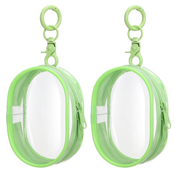 Uxcell 2Pack 3.94x2.36 Inch Clear Figure Display Bag with Keychain (Oval Green)