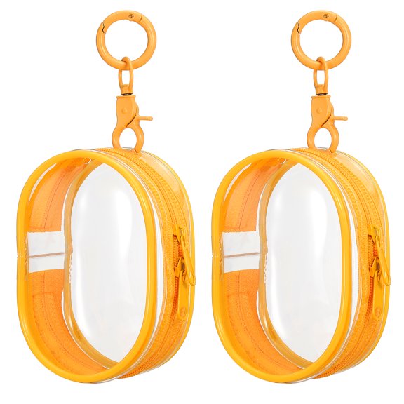 Uxcell 2Pack 3.94x2.36 Inch Clear Figure Display Bag with Keychain (Oval Orange)