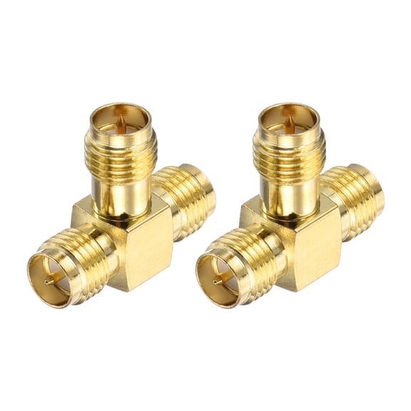 Uxcell 2Pack 3 Way SMA Splitter Adapter RP-SMA Female to Dual Female Adapter Converter 50 Ohm for Antennas, Signal Monitoring, Test Bench,  Router, Car Navigation, Gold