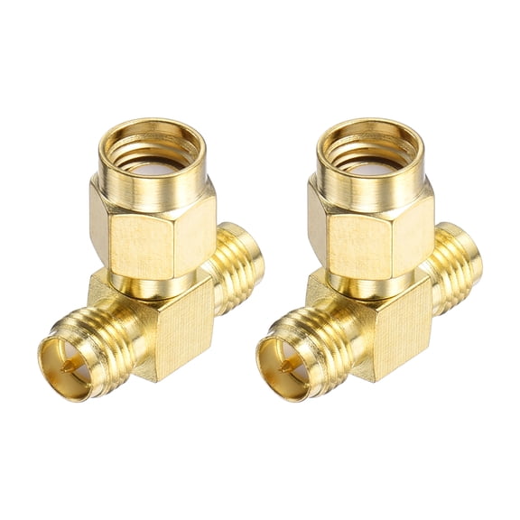Uxcell 2Pack 3 Way SMA Splitter Adapter RP-SMA Male to Dual Female Adapter Converter 50 Ohm for Antennas, Signal Monitoring, Test Bench,  Router, Car Navigation, Gold