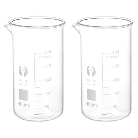 Uxcell 2Pack 400ml Tall Form Glass Beaker, 3.3 Borosilicate Glass Graduated Measuring Cups with Spout