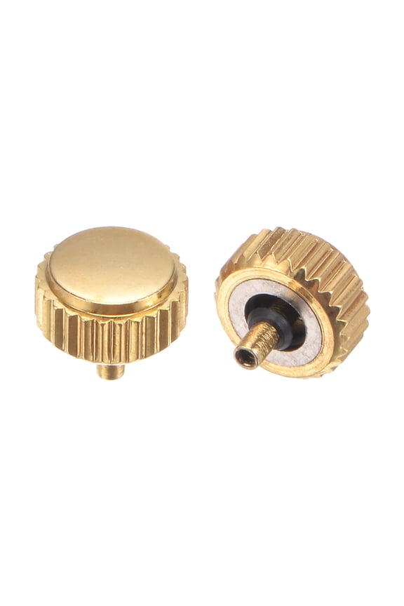 2Pack 5.5x6mm Watch Crown Parts, Stainless Steel Flat Head Long Stem Watch Crown 2.5mm ID Gold Tone