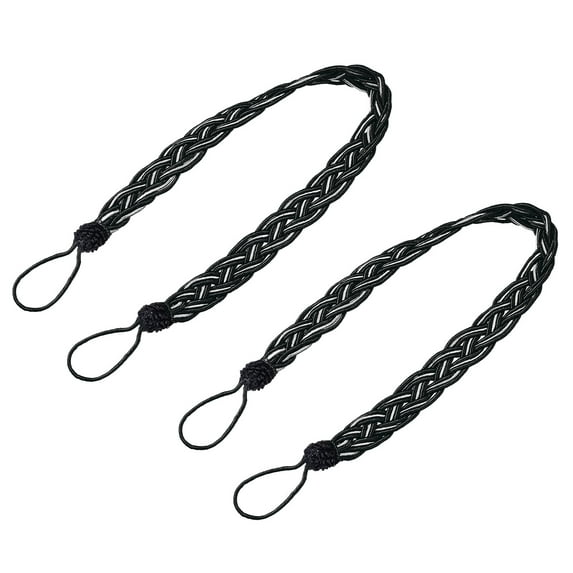 Uxcell 2Pack 58cm/23" Curtain Tiebacks Braided Drapery Holdback Holder, Black/Silver