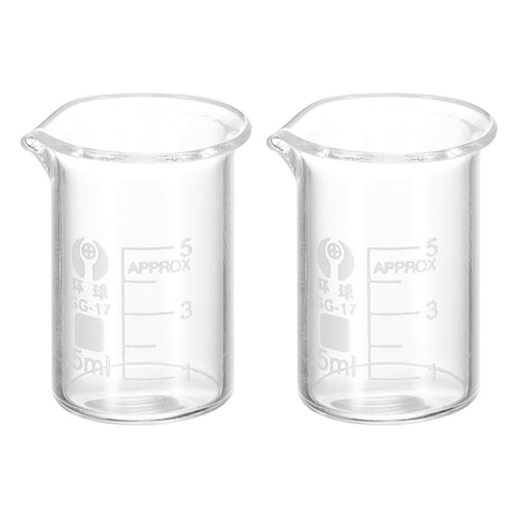 Uxcell 2Pack 5ml Low Form Glass Beaker, 3.3 Borosilicate Glass Graduated Measuring Cups with Spout