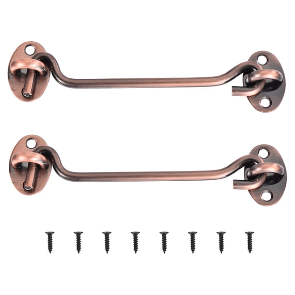 Uxcell 2 pack 6 inch Hook and Eye Latch Barn Door Lock Stainless Steel, Copper Tone