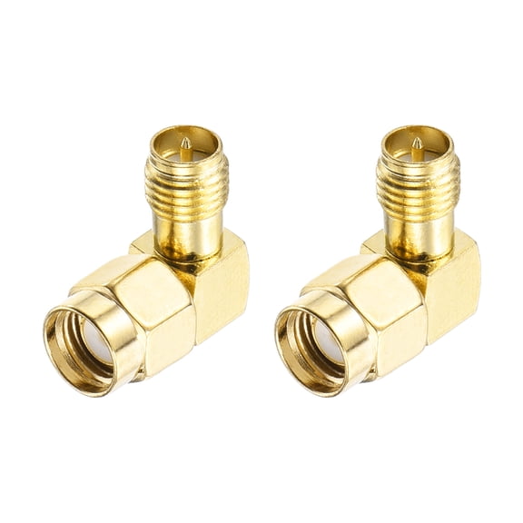 Uxcell 2Pack 90 Type SMA Right Angle Adapter RP-SMA Male to Female Adapter Converter 50 Ohm for Antennas, Signal Monitoring, Test Bench,  Router, Car Navigation, Gold