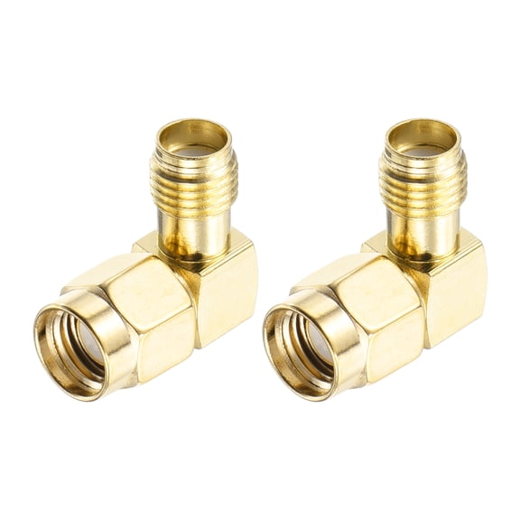 Uxcell 2Pack 90 Type SMA Right Angle Adapter RP-SMA Male to SMA Female Adapter Converter 50 Ohm for Antennas, Signal Monitoring, Test Bench,  Router, Car Navigation, Gold