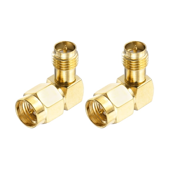 Uxcell 2Pack 90 Type SMA Right Angle Adapters Male to RP-SMA Female Adapter Converter 50 Ohm for Antennas, Signal Monitoring, Test Bench,  Router, Car Navigation, Gold