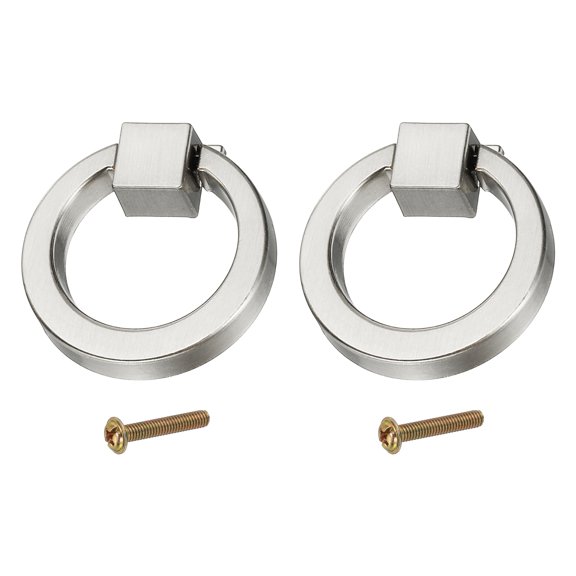 Uxcell 2Pack Drawer Ring Pulls, 1.57" Zinc Alloy Hole Ring Cabinet Knobs with Screws for Cupboard Cabinet Drawer Dresser Closet Door, Brushed