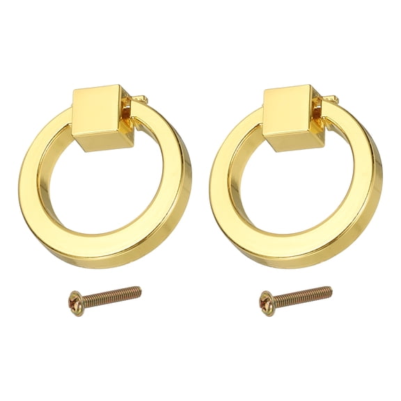 Uxcell 2Pack Drawer Ring Pulls, 1.57" Zinc Alloy Hole Ring Cabinet Knobs with Screws for Cupboard Cabinet Drawer Dresser Closet Door, Gold