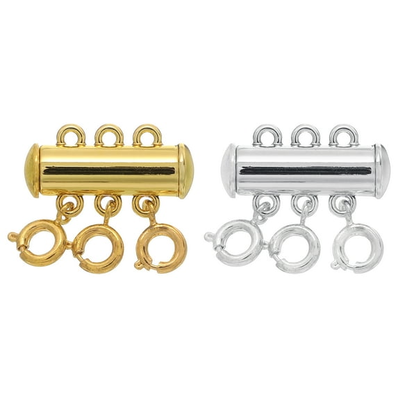 Uxcell 2Pack Layering Necklace Clasps 3 Strands Slide Tube Lock Clasp, Silver & Gold