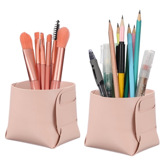 Uxcell 2Pack Leather Desk Organizer, Leather Pencil Pen Holder Jewelry Valet Tray Hair Accessories Organizer for Bedroom Drawer Office Key Wallet Watch Pen Pencil Glasses, Pink