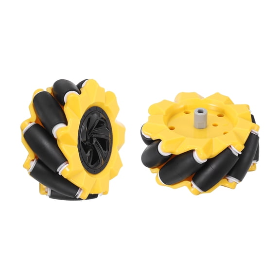 Uxcell 2Pack Mecanum Wheels Set, 80mm / 3.15 ABS Rubber left Omnidirectional Wheels for Smart Robot Car Parts DIY Models Accessories, Yellow