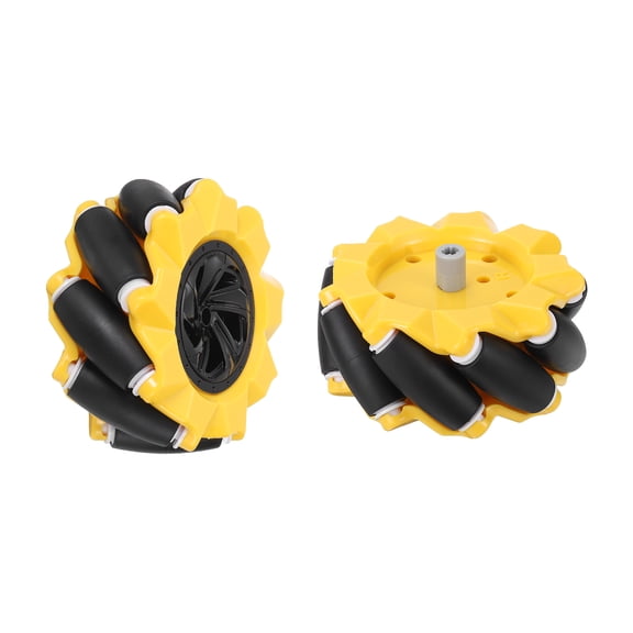 Uxcell 2Pack Mecanum Wheels Set, 80mm / 3.15 ABS Rubber right Omnidirectional Wheels for Smart Robot Car Parts DIY Models Accessories, Yellow