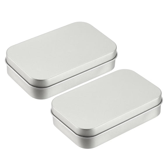 Uxcell 2Pack Metal Tin Box, 3.7x2.4x0.9 Rectangular Empty Tinplate Containers with Lids, for Home Organizer Candles Gifts Car Keys Crafts Storage, Silver