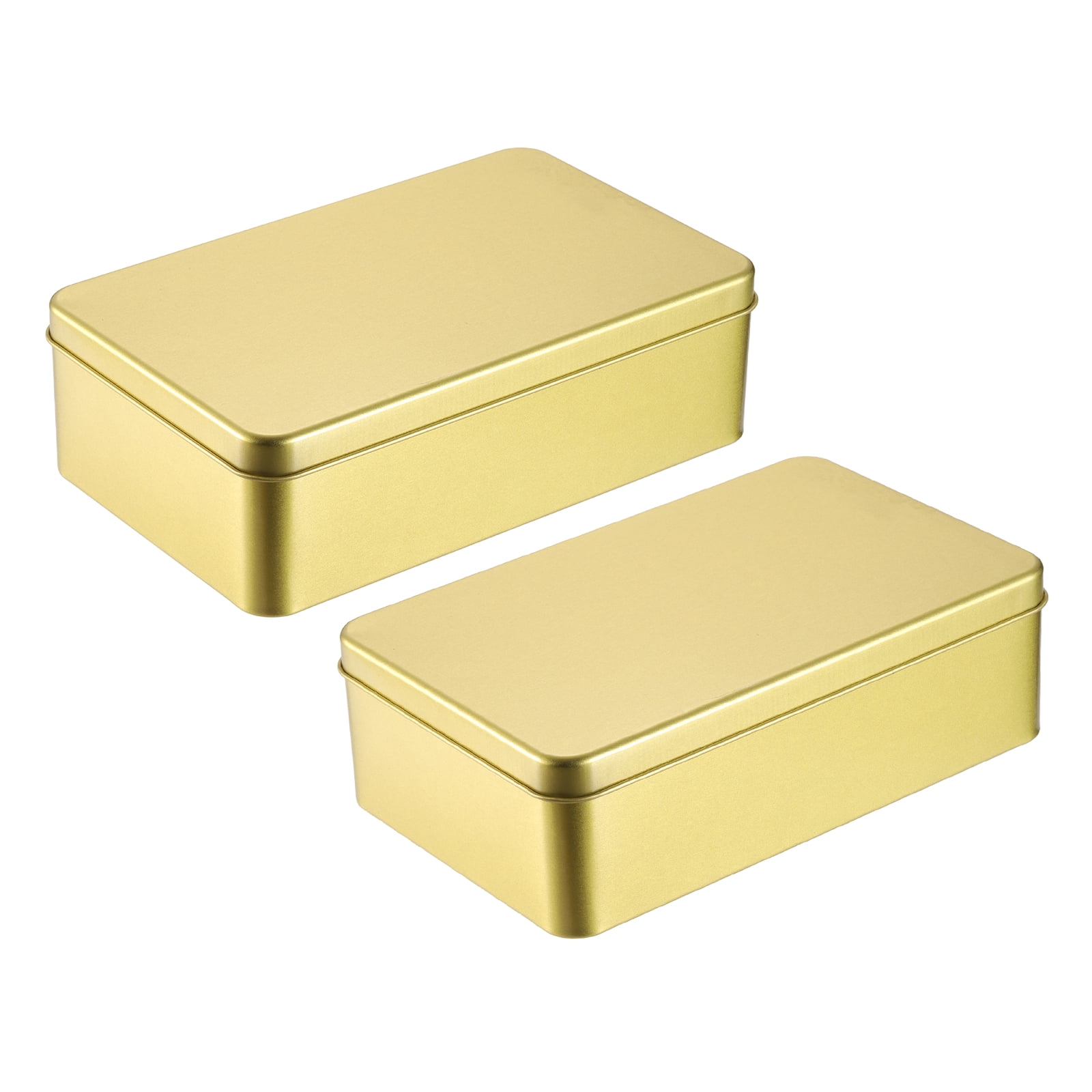 Uxcell 2Pack Metal Tin Box, 4.3x7.1x2.2 Rectangular Empty Tinplate Containers with Lids, for Home Organizer Candles Gifts Car Keys Crafts Storage, Light Gold