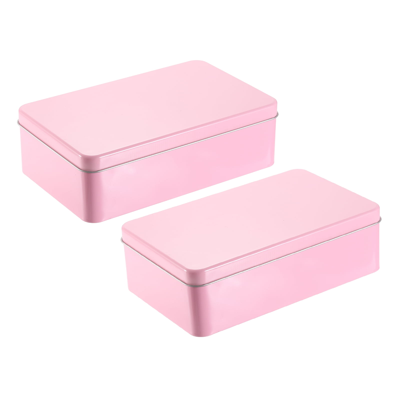 Uxcell 2Pack Metal Tin Box, 4.3x7.1x2.2 Rectangular Empty Tinplate Containers with Lids, for Home Organizer Candles Gifts Car Keys Crafts Storage, Pink