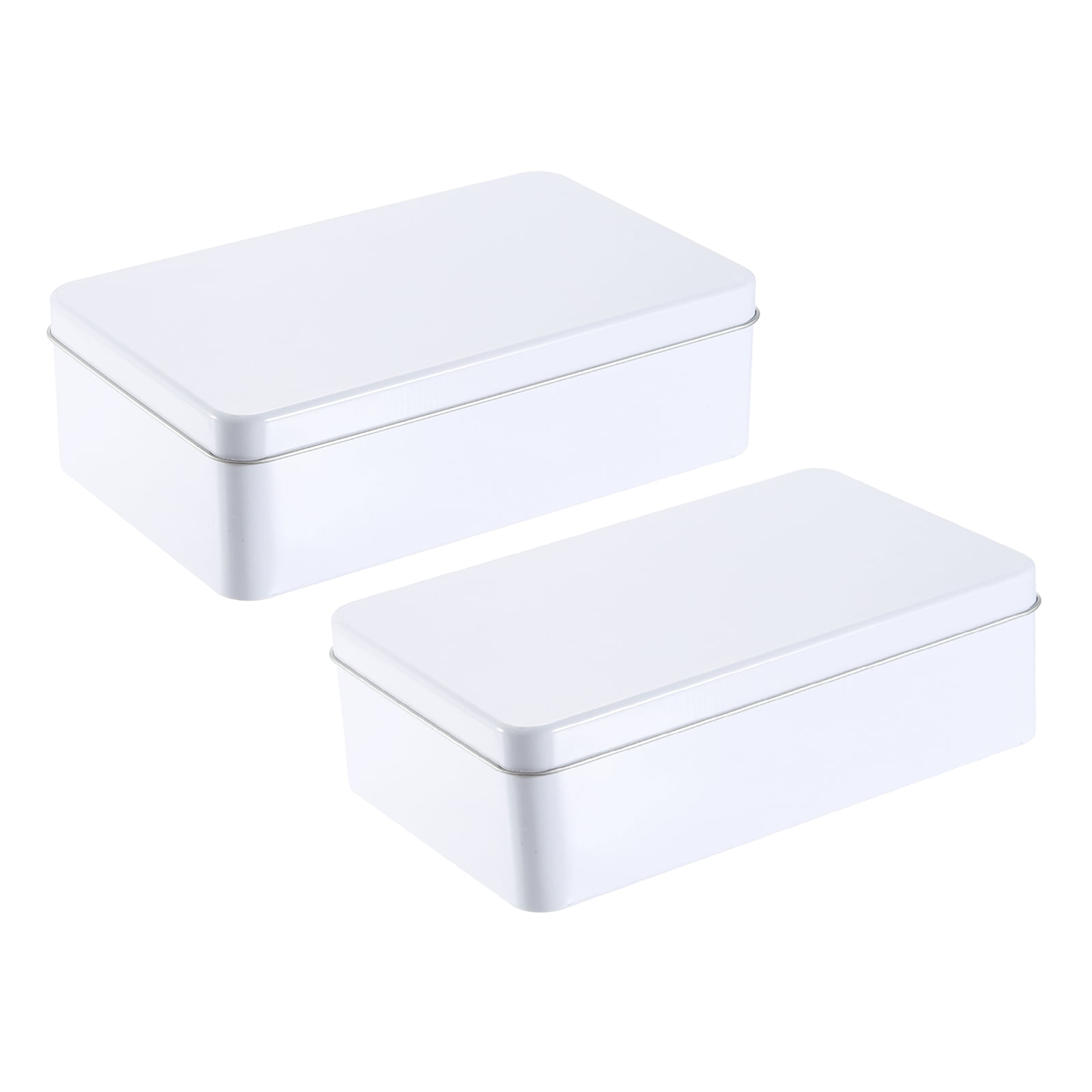 Uxcell 2Pack Metal Tin Box, 4.3x7.1x2.2 Rectangular Empty Tinplate Containers with Lids, for Home Organizer Candles Gifts Car Keys Crafts Storage, White