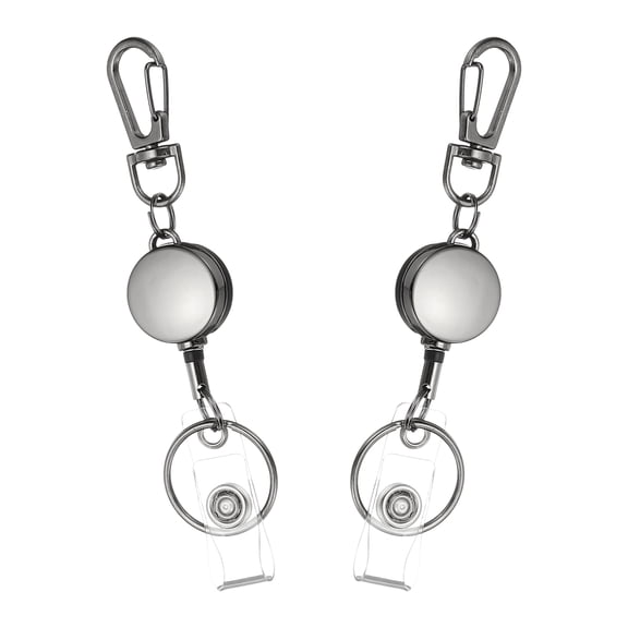 Uxcell 2Pack Retractable Keychain, Metal Badge Reels Retractable Badge Holder Clips with Key Rings for Name Card Key Conferences Office, Gun Black(Round)