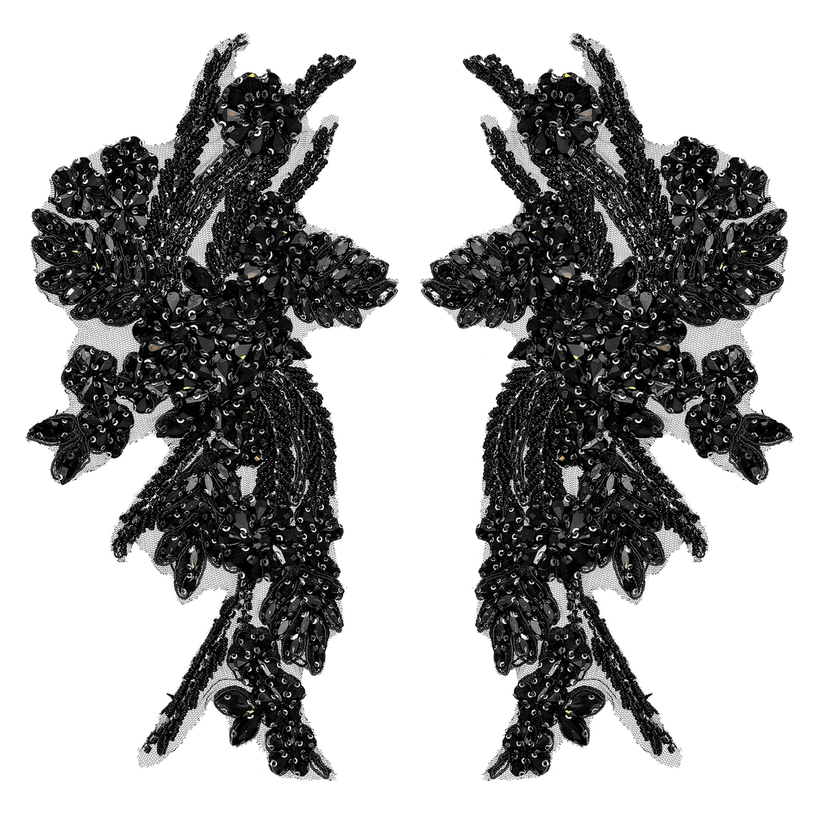 Uxcell 2Pack Rhinestone Applique Patches, 11 x 7 Inches Black Lace Embroidery Patches Sew on Rhinestone Beaded Sequins for Sewing Making Dresses Wedding Banquet Evening Gown Decoration