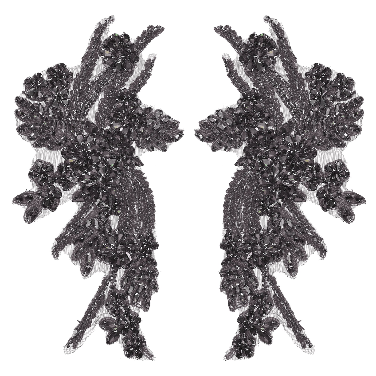 Uxcell 2Pack Rhinestone Applique Patches, 11 x 7 Inches Gray Lace ...