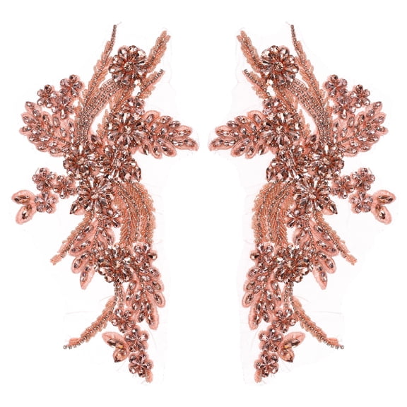 Uxcell 2Pack Rhinestone Applique Patches, 11 x 7 Inches Peach Lace Embroidery Patches Sew on Rhinestone Beaded Sequins for Sewing Making Dresses Wedding Banquet Evening Gown Decoration